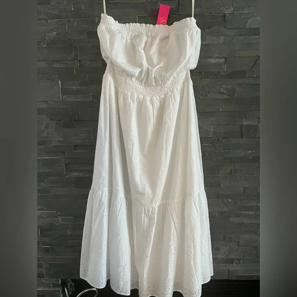 Lilly Pulitzer® Nicole Strapless Eyelet 100% Cotton Fully Lined w/Cotton dress - Picture 5 of 16